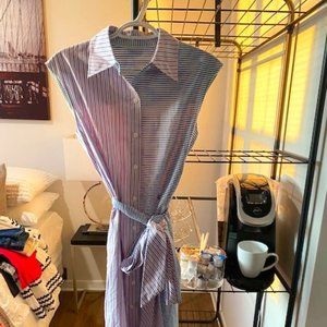 NEW WITHOUT TAGS! Diane Von Furstenberg Striped Button-Up Cotton Midi Dress